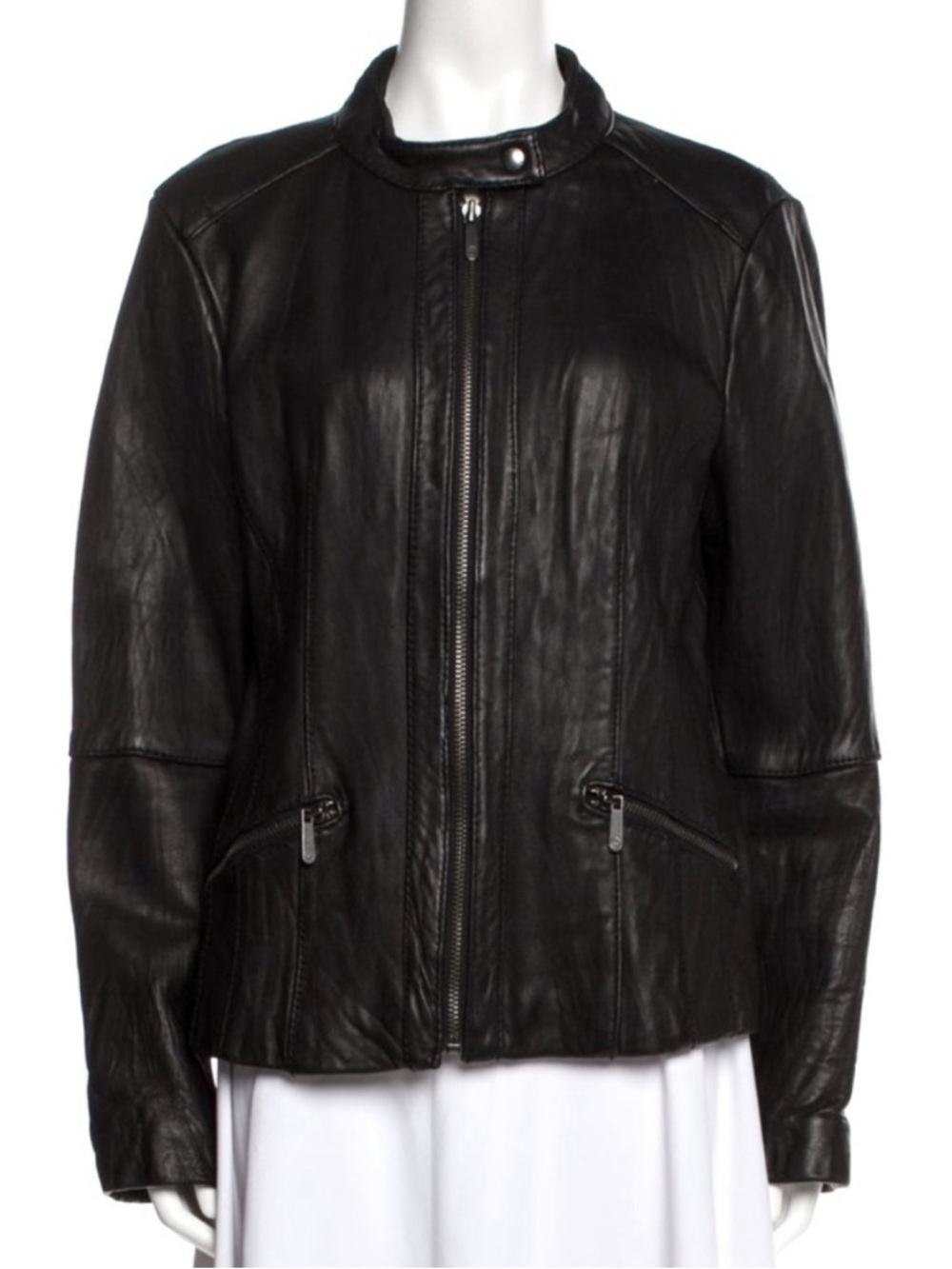 Michael Kors Leather Zip-Front Jacket